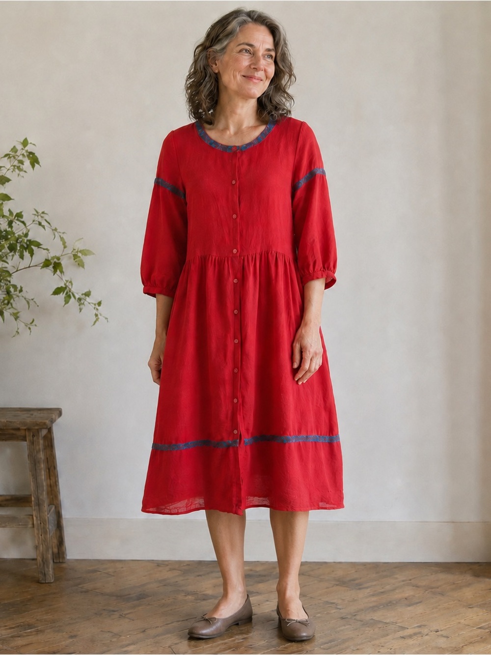 Gudrun Sjödén Dress Size S Oversized Linen Modal Embroidered Boho Lagenlook